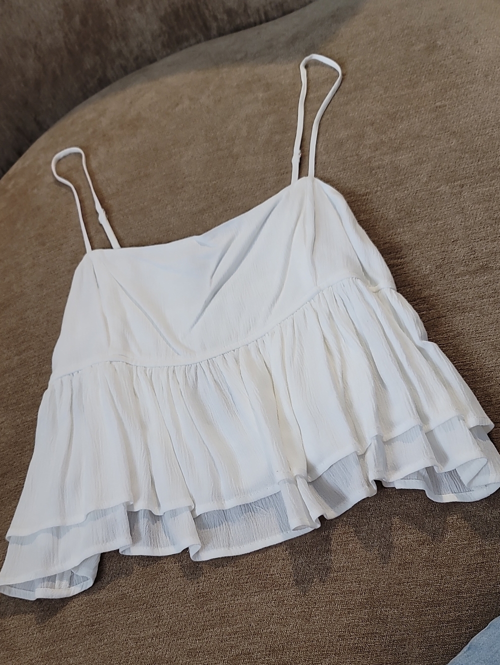 F21 White Ruffled Spaghetti Strap Tank Top